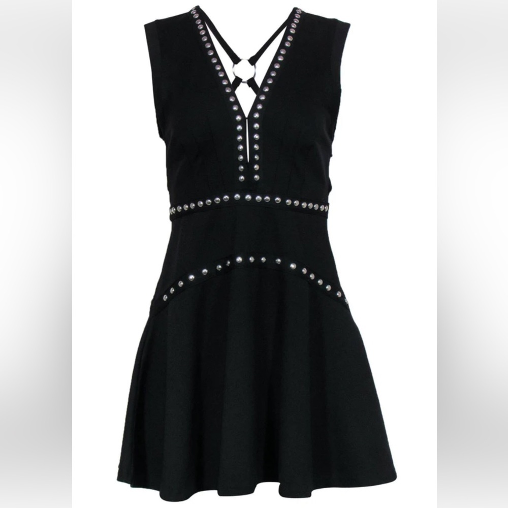 Free People - Black Sleeveless Fit & Flare Dress w/ Silver Studs & Harness Back